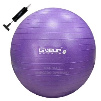 Bola Suia de Pilates Premium Anti Estouro 55 Cm Roxa + Mini Bomba Treino Academia Yoga Exercicios